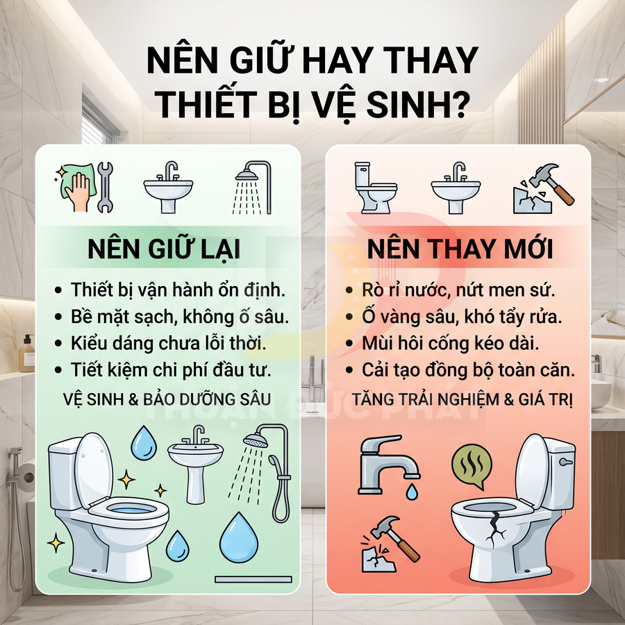 So sánh nên giữ lại hay thay mới thiết bị vệ sinh trong phòng tắm hiện đại