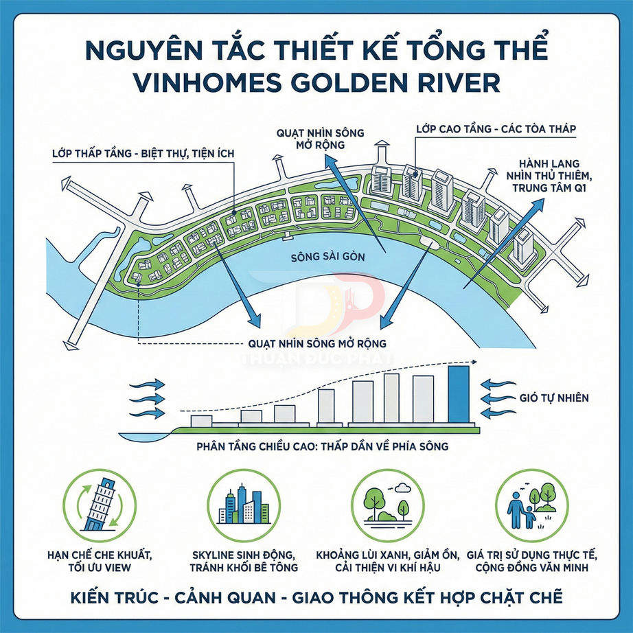 Sơ đồ nguyên tắc thiết kế tổng thể dự án căn hộ Vinhomes Golden River ven sông Sài Gòn