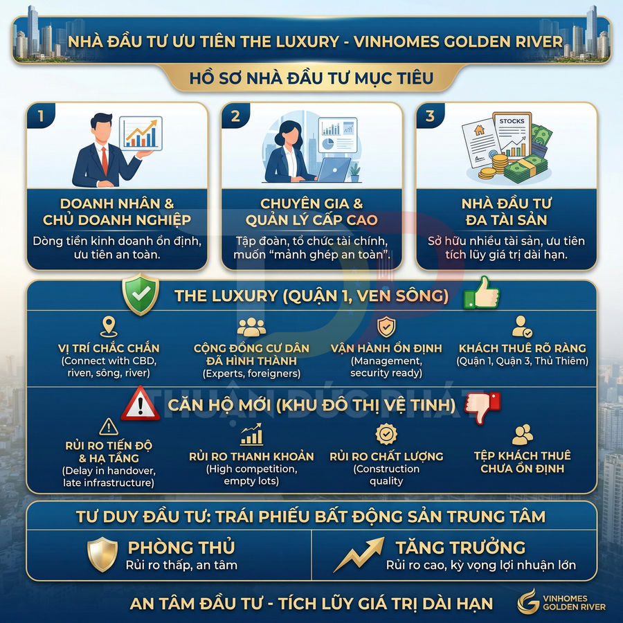 Infographic giới thiệu lợi thế đầu tư căn hộ The Luxury Vinhomes Golden River tại quận 1 ven sông