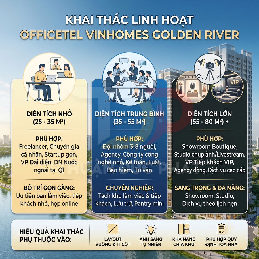 Diện tích officetel Vinhomes Golden River phù hợp với mô hình kinh doanh nào?