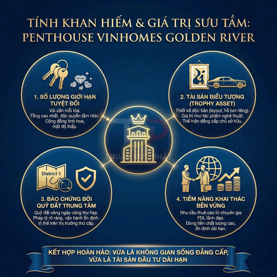 Infographic giới thiệu tính khan hiếm và giá trị đầu tư penthouse Vinhomes Golden River cao cấp
