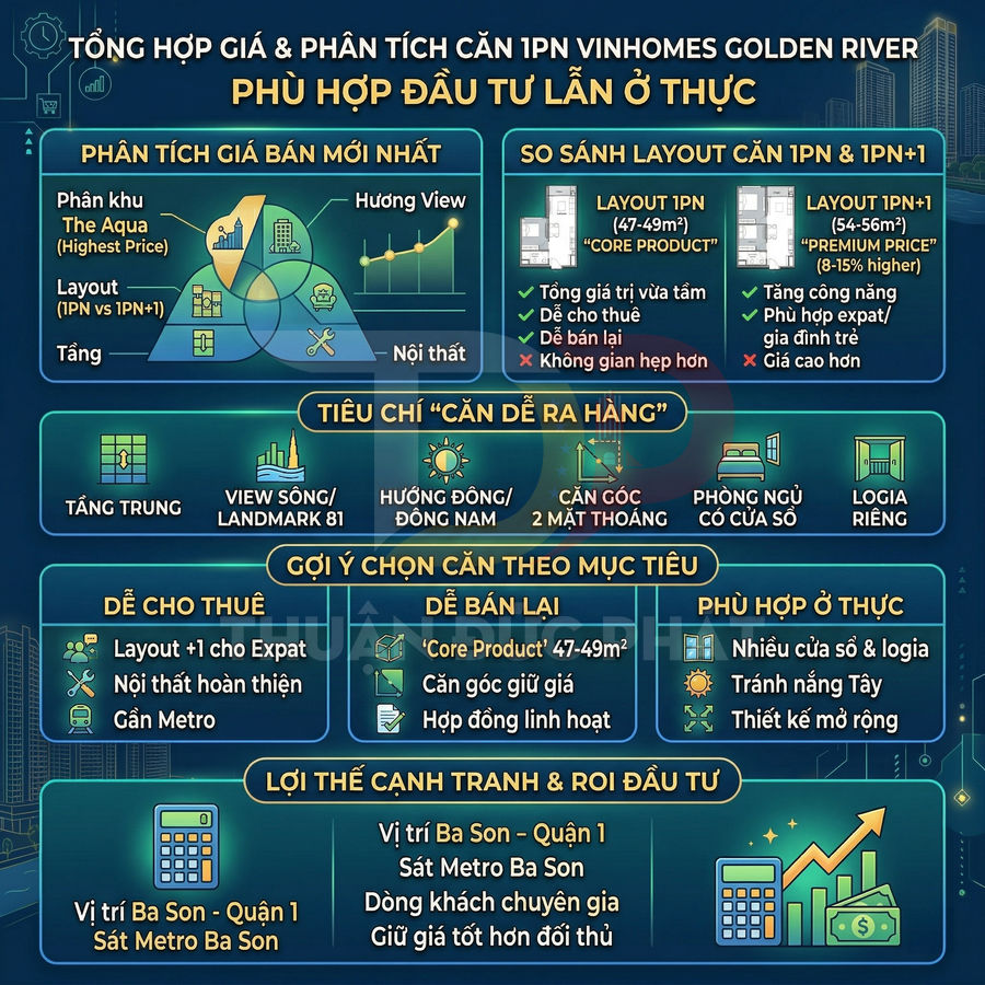 Giá bán căn 1 phòng ngủ Vinhomes Golden River và những layout dễ thanh khoản