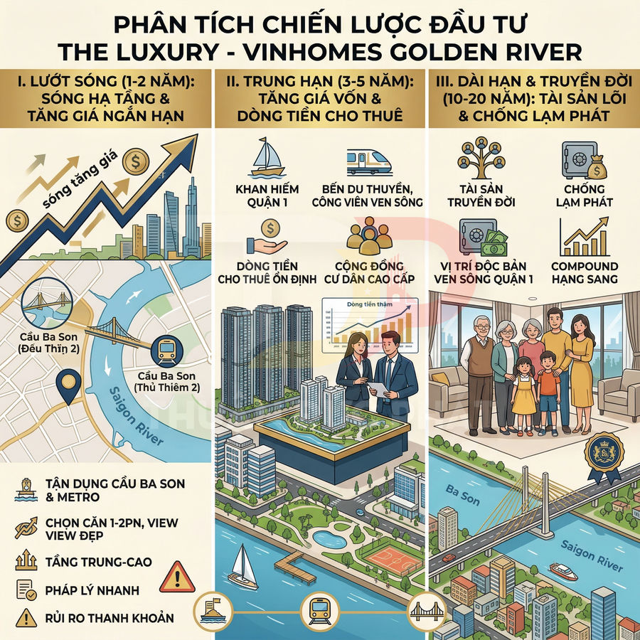 Infographic phân tích chiến lược đầu tư dự án căn hộ cao cấp The Luxury Vinhomes Golden River Ba Son