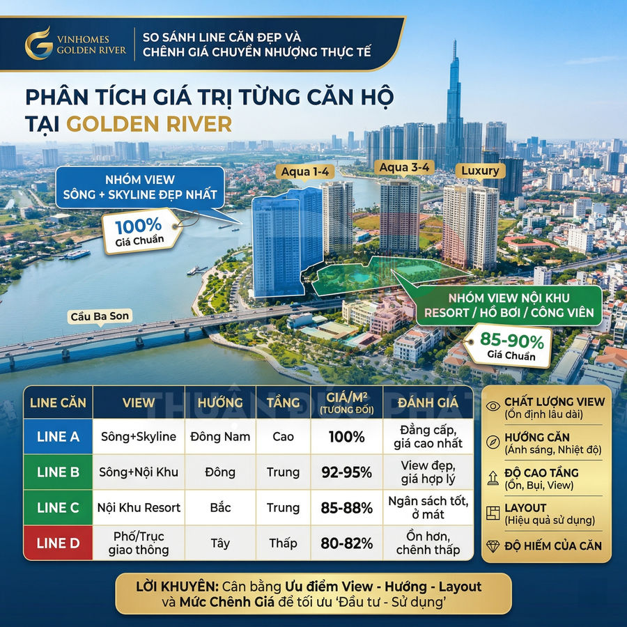 Phân tích giá trị căn hộ Vinhomes Golden River theo line view sông skyline và nội khu resort hồ bơi công viên
