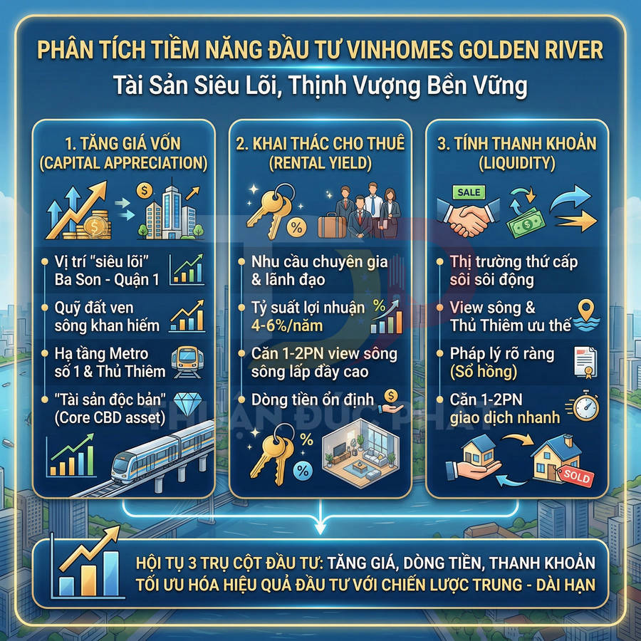 Infographic phân tích tiềm năng đầu tư dự án căn hộ Vinhomes Golden River tại Ba Son Quận 1