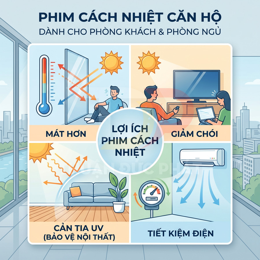 Phim cách nhiệt cho căn hộ giúp mát hơn, giảm chói, cản tia UV bảo vệ nội thất và tiết kiệm điện