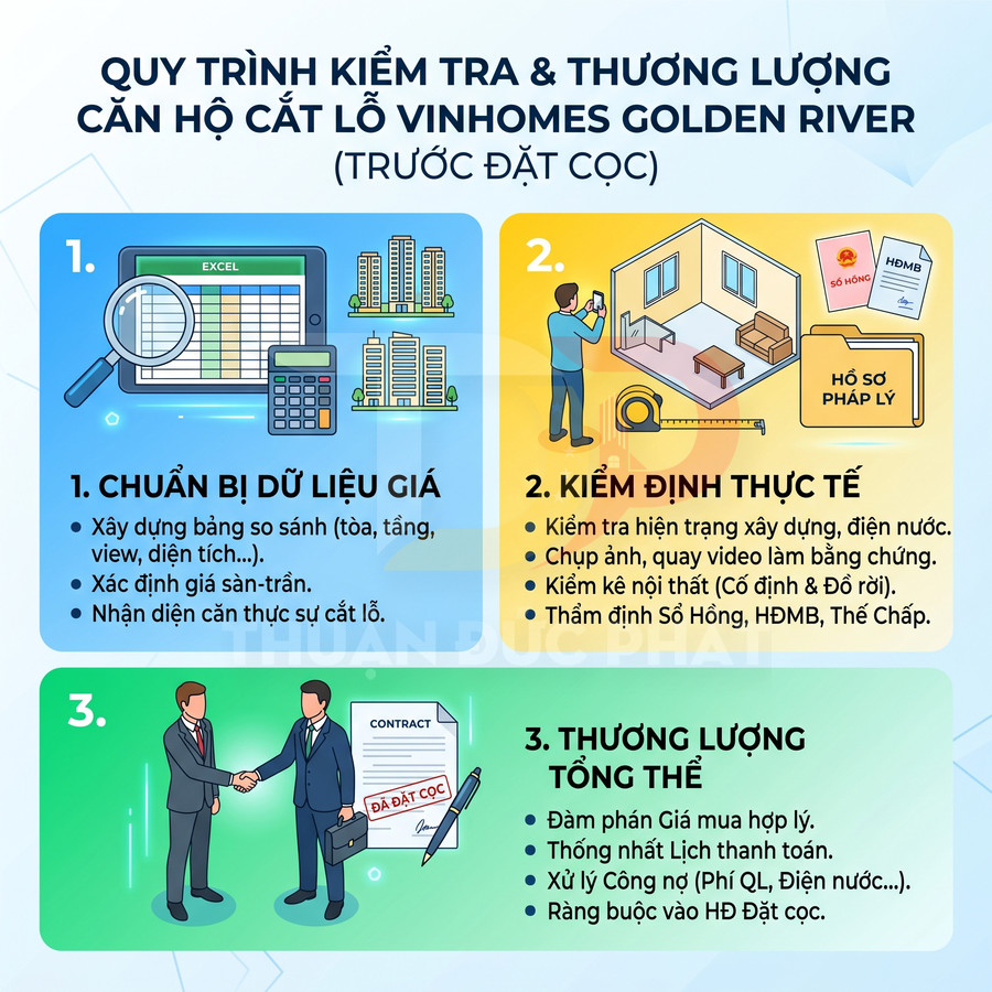 Quy trình kiểm tra và thương lượng mua căn hộ cắt lỗ Vinhomes Golden River trước khi đặt cọc
