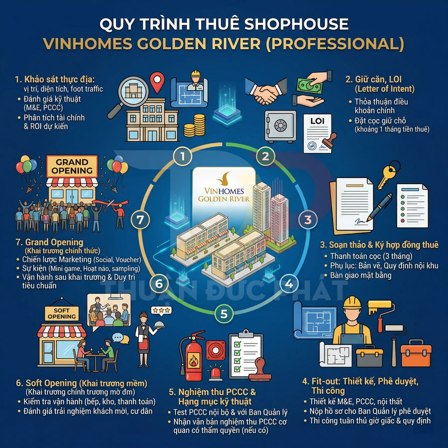 Quy trình thuê shophouse Vinhomes Golden River chuyên nghiệp với 7 bước minh họa chi tiết