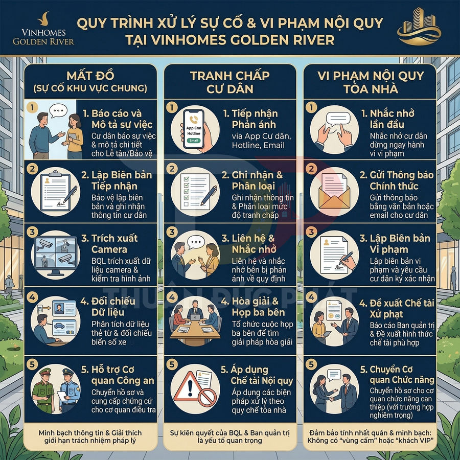 Quy trình xử lý sự cố và vi phạm nội quy tại khu căn hộ Vinhomes Golden River