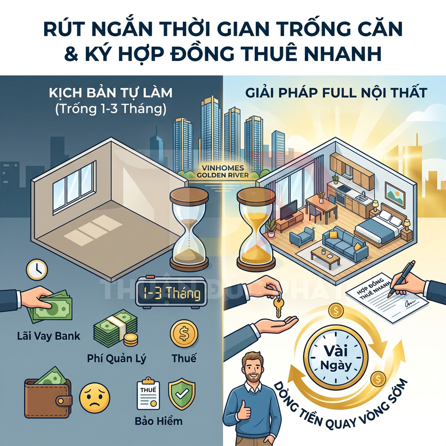 So sánh căn hộ Vinhomes Golden River trống và căn hộ full nội thất giúp ký hợp đồng thuê nhanh, dòng tiền quay vòng sớm