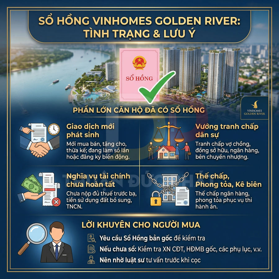Infographic tình trạng sổ hồng căn hộ Vinhomes Golden River và lưu ý pháp lý cho người mua