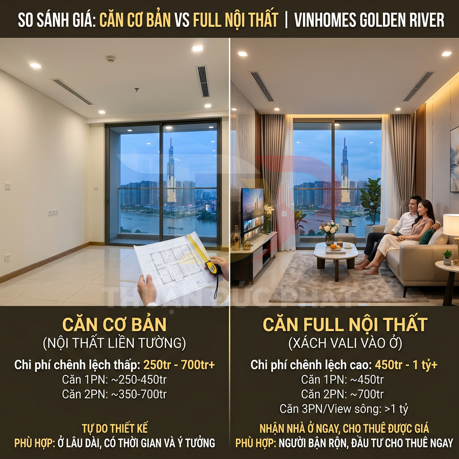 Giá căn full nội thất và căn cơ bản tại Vinhomes Golden River chênh nhau bao nhiêu?