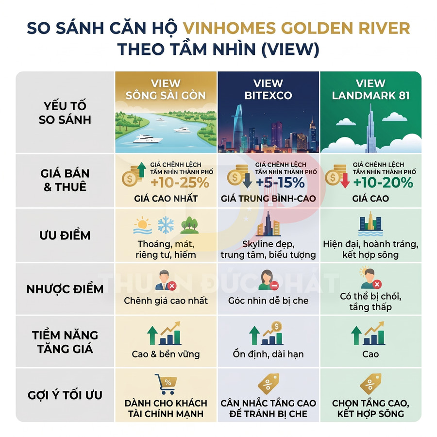 View sông, view Bitexco, view Landmark ở Vinhomes Golden River chênh giá ra sao?