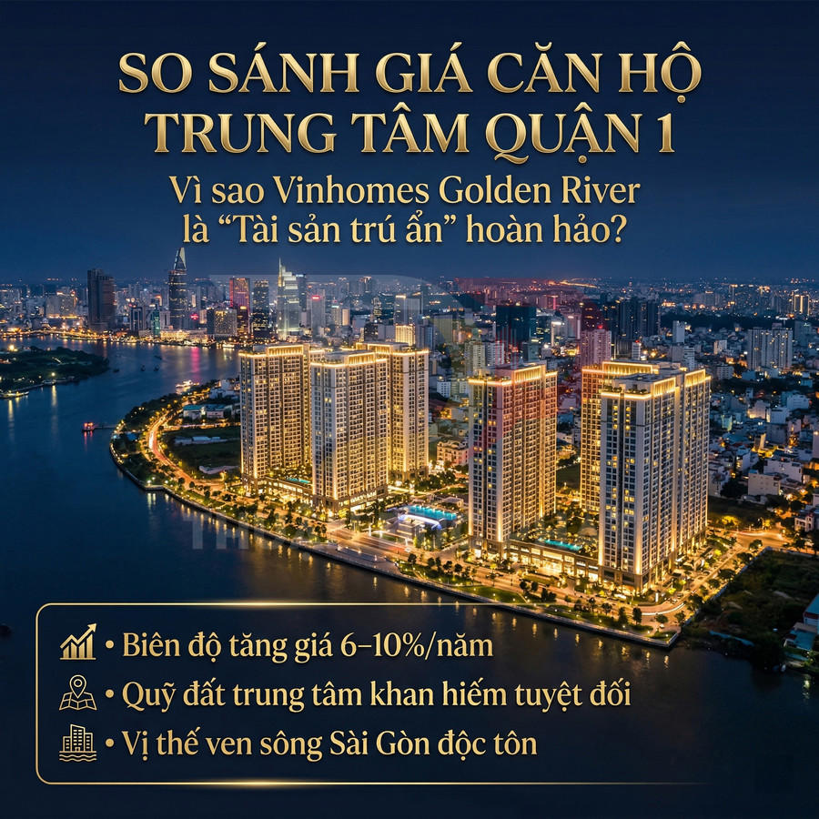 Căn hộ cao cấp Vinhomes Golden River ven sông Sài Gòn tại trung tâm quận 1 về đêm rực sáng