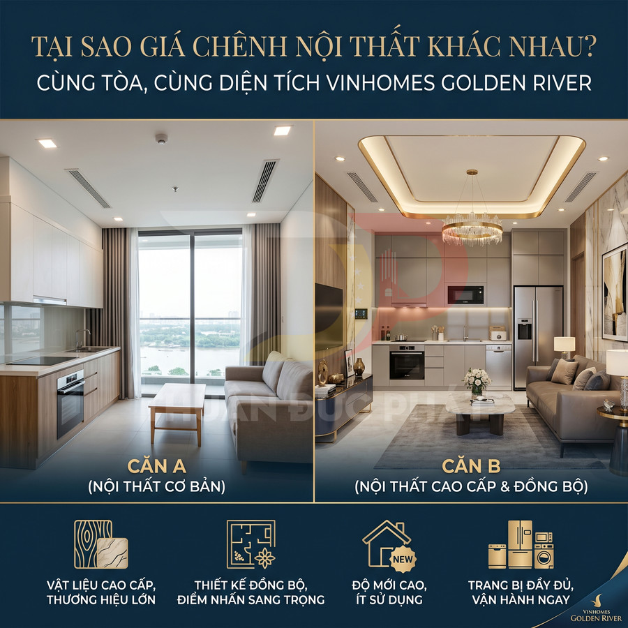 So sánh nội thất căn hộ Vinhomes Golden River, căn A cơ bản và căn B cao cấp đồng bộ
