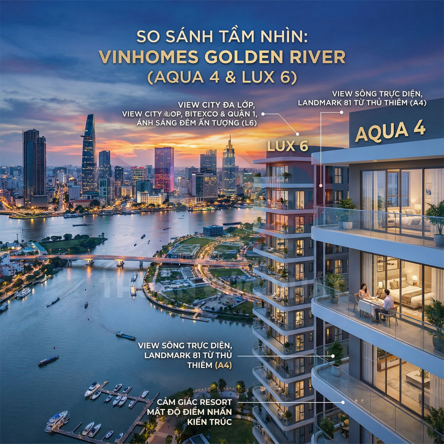 Căn hộ Vinhomes Golden River Aqua 4 và Lux 6 view sông Sài Gòn và trung tâm thành phố lúc hoàng hôn