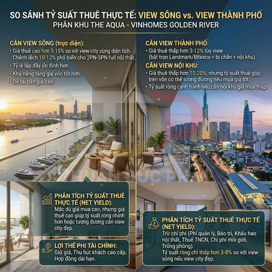 Căn hộ cao cấp Vinhomes Golden River view sông và view thành phố với ban công rộng, nội thất hiện đại