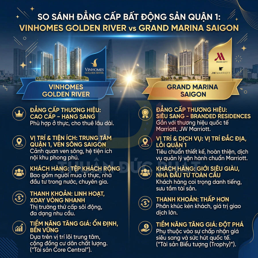 So sánh dự án căn hộ cao cấp Vinhomes Golden River và Grand Marina Saigon tại quận 1