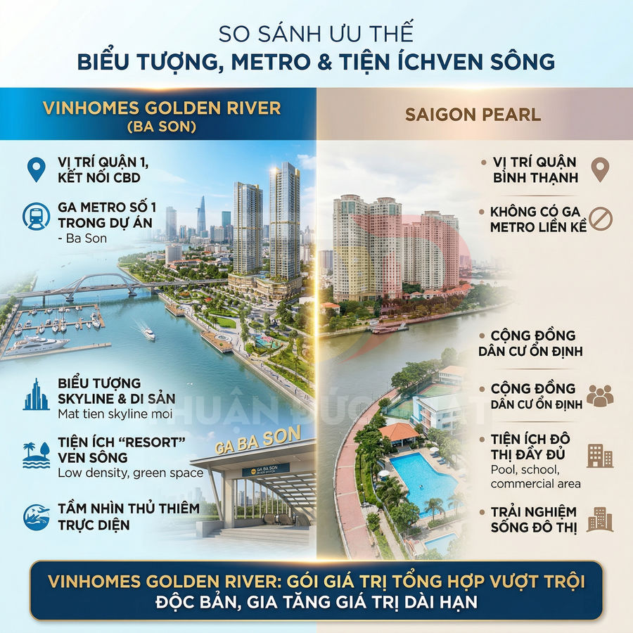 So sánh ưu thế dự án căn hộ ven sông Vinhomes Golden River Ba Son và Saigon Pearl tại TP HCM