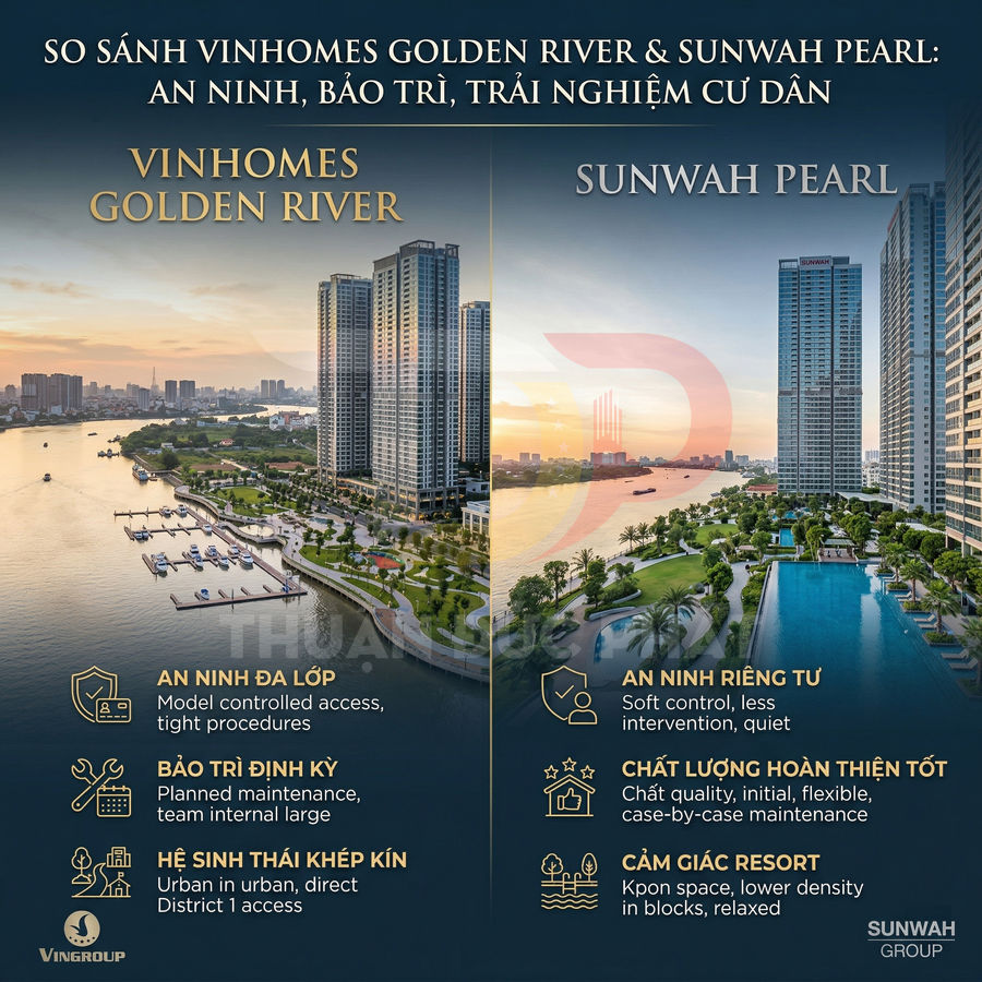 So sánh dự án căn hộ Vinhomes Golden River và Sunwah Pearl bên sông với tiện ích, an ninh và trải nghiệm cư dân