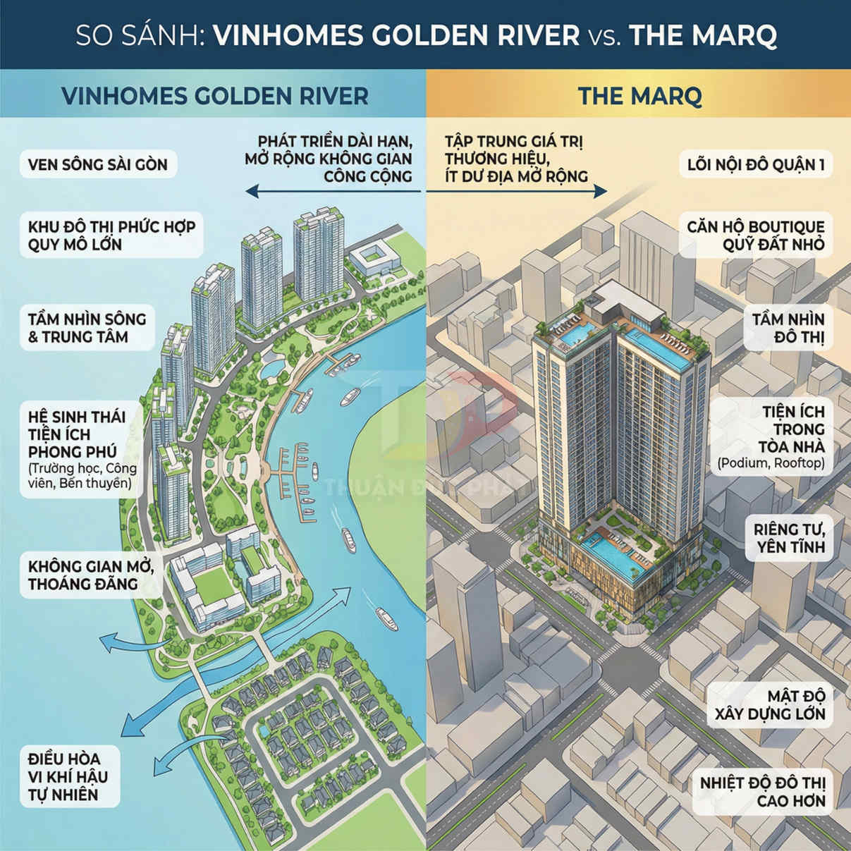 So sánh dự án căn hộ Vinhomes Golden River ven sông Sài Gòn và The Marq trung tâm quận 1