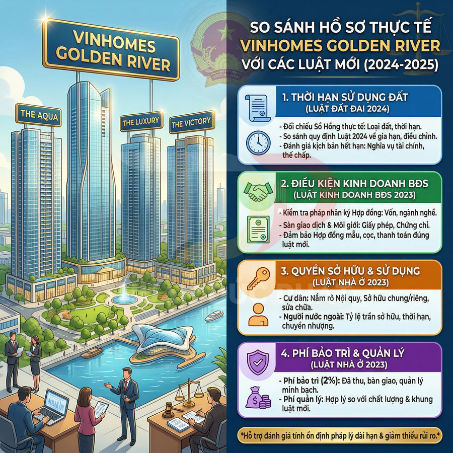 Infographic so sánh pháp lý dự án căn hộ cao cấp Vinhomes Golden River với các luật mới 2024 2025