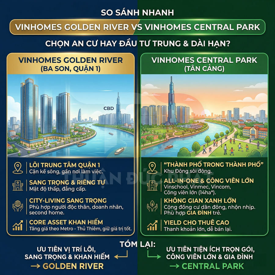 Nên chọn Vinhomes Golden River hay Vinhomes Central Park?