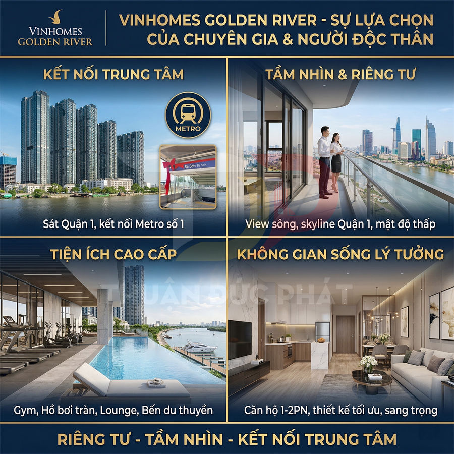 Tổng quan dự án căn hộ cao cấp Vinhomes Golden River với view sông, tiện ích gym hồ bơi và kết nối Metro số 1