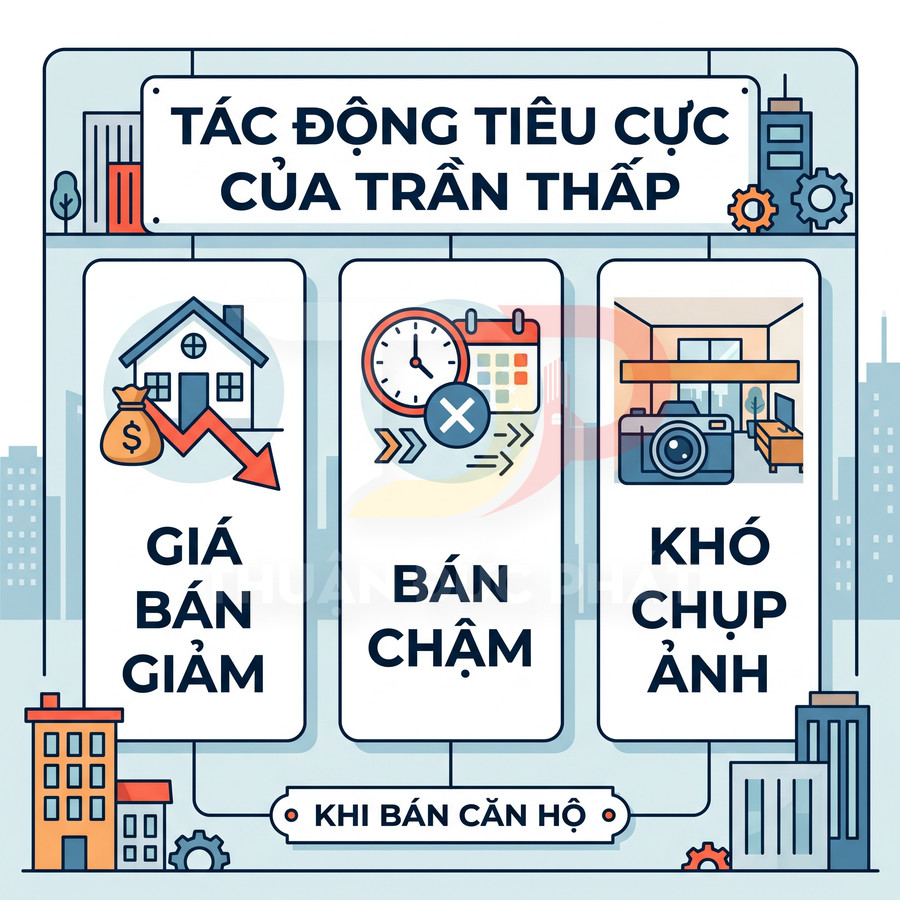 Tác động tiêu cực của trần thấp đến giá bán, tốc độ bán và việc chụp ảnh căn hộ
