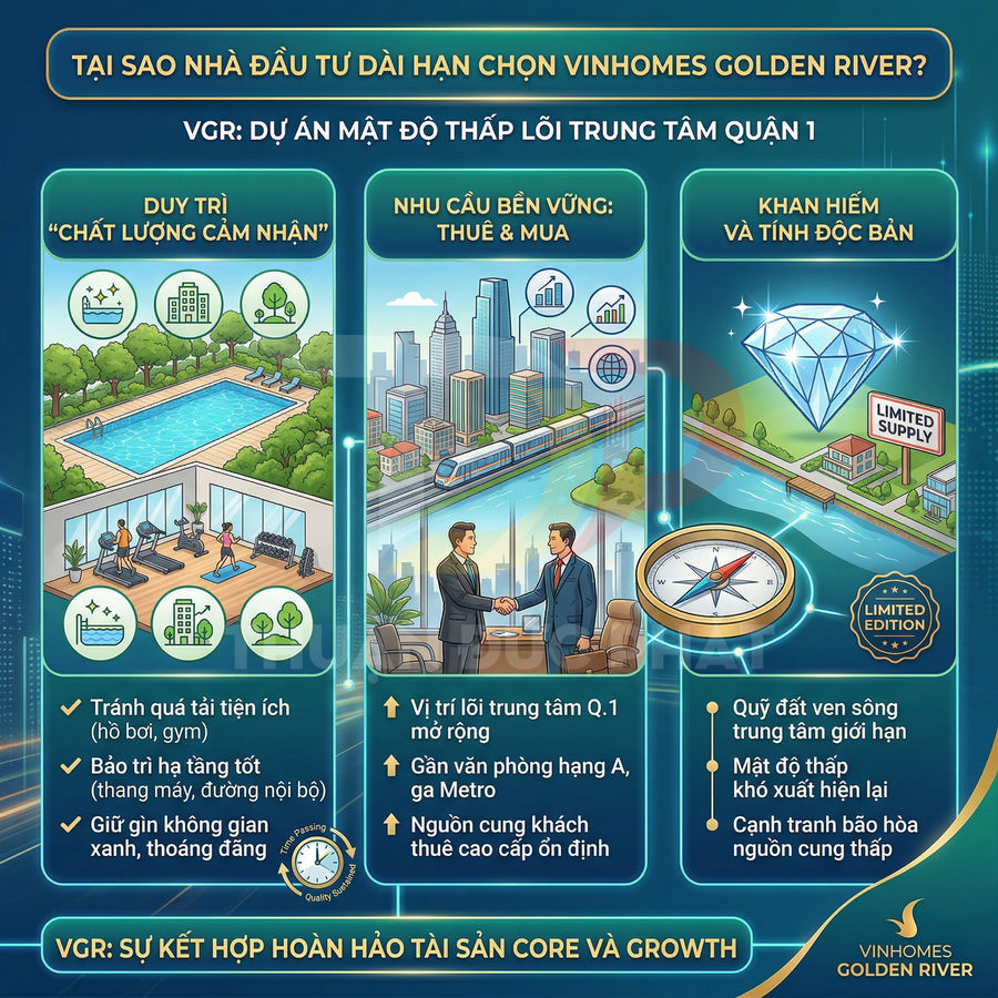 Infographic lý do nên đầu tư dài hạn dự án căn hộ cao cấp Vinhomes Golden River quận 1