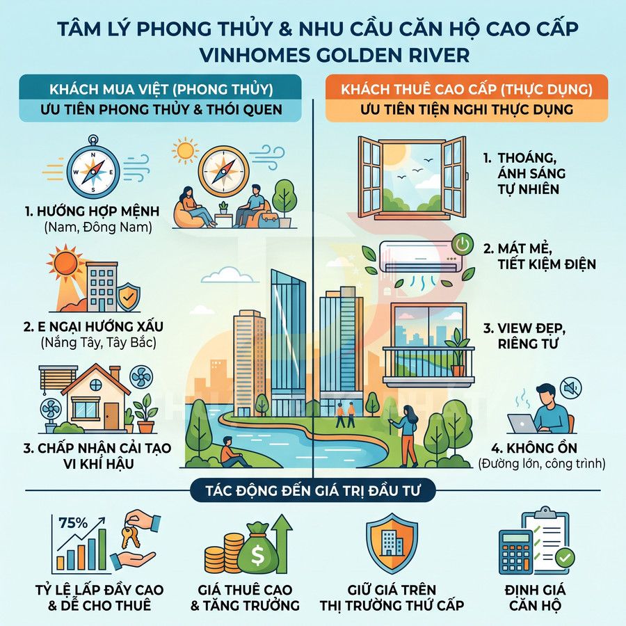 Infographic tâm lý phong thủy và nhu cầu căn hộ cao cấp Vinhomes Golden River, tác động đến giá trị đầu tư