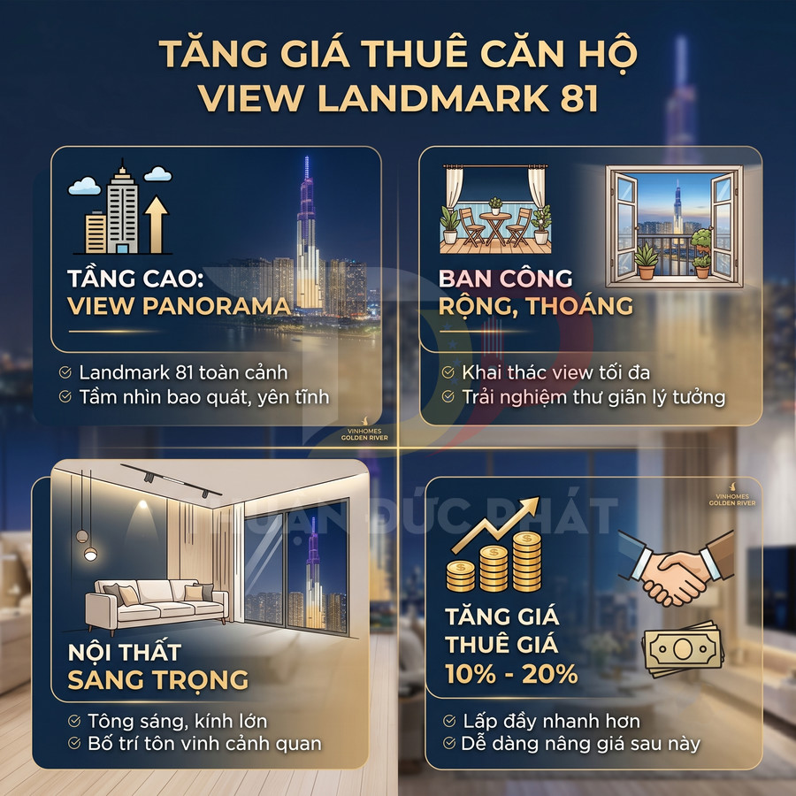 Infographic tăng giá thuê căn hộ view Landmark 81 với ban công rộng, nội thất sang trọng và tầm nhìn panorama