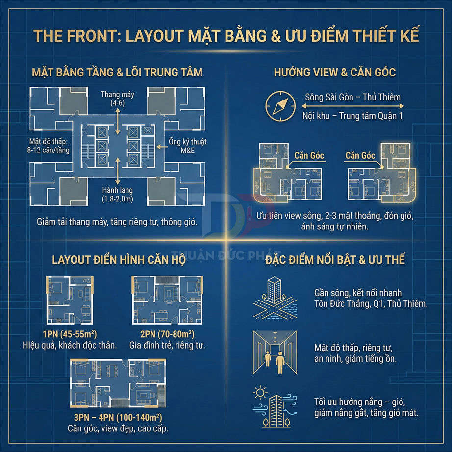 Thiết kế layout mặt bằng và căn hộ dự án The Front với sơ đồ tầng, căn góc và các ưu điểm nổi bật