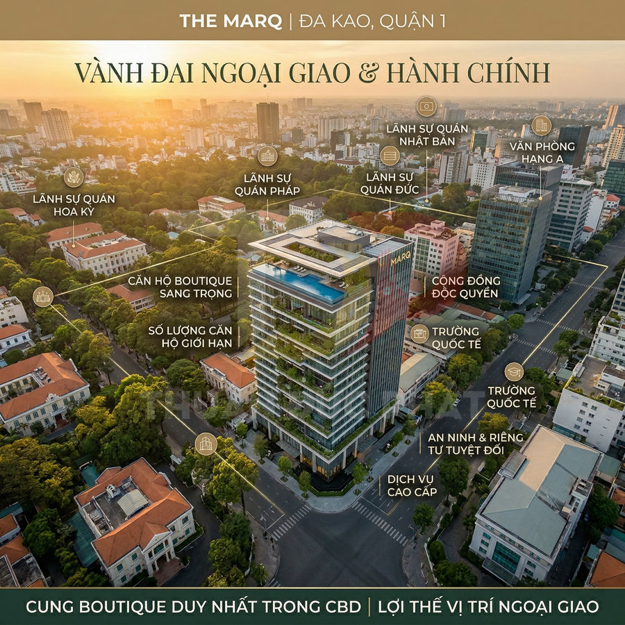 Phối cảnh dự án căn hộ cao cấp The Marq Đa Kao Quận 1 giữa khu ngoại giao và hành chính sầm uất