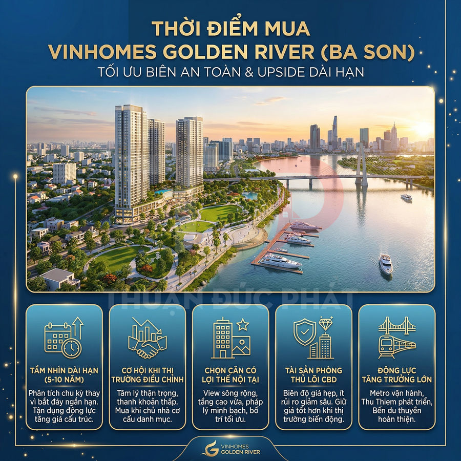 Dự án căn hộ cao cấp Vinhomes Golden River Ba Son bên sông Sài Gòn với bến du thuyền và công viên xanh