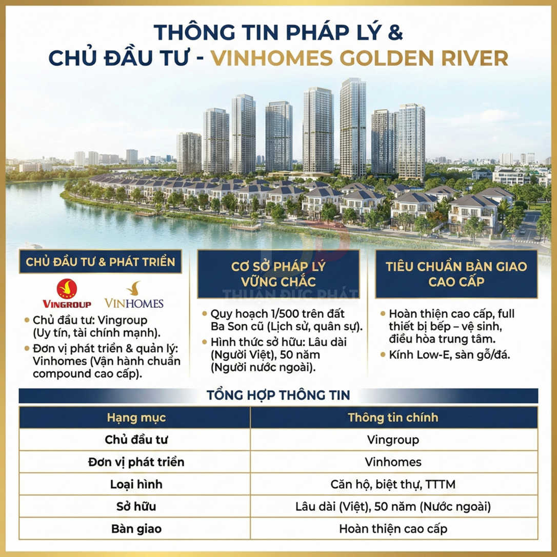 Tổng quan dự án căn hộ và biệt thự Vinhomes Golden River bên sông, thông tin pháp lý và tiêu chuẩn bàn giao cao cấp