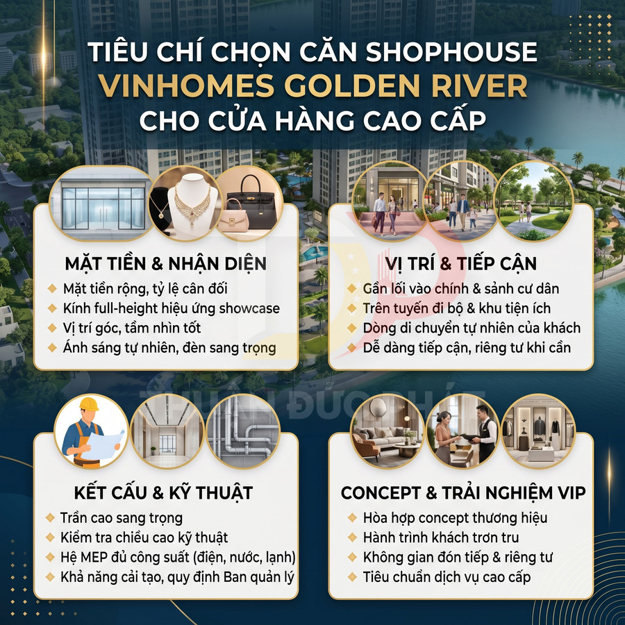 Tiêu chí chọn căn shophouse Vinhomes Golden River cho cửa hàng cao cấp với mặt tiền, vị trí, kết cấu và trải nghiệm VIP