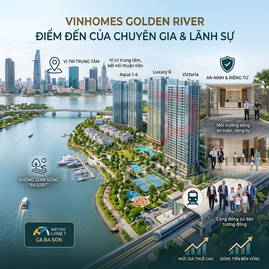 Khu căn hộ cao cấp Vinhomes Golden River ven sông với bến du thuyền, tiện ích xanh và tuyến metro ga Ba Son