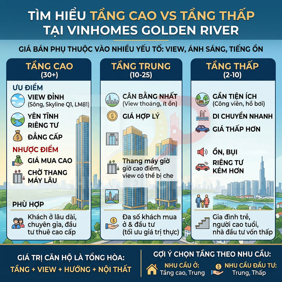 Tầng cao hay tầng thấp tại Vinhomes Golden River có ảnh hưởng mạnh đến giá bán không?