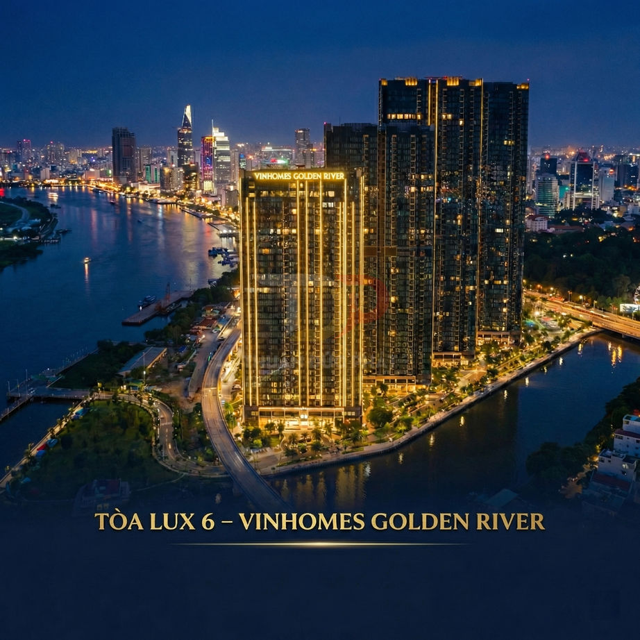 Tòa tháp Lux 6 Vinhomes Golden River bên sông Sài Gòn rực sáng về đêm