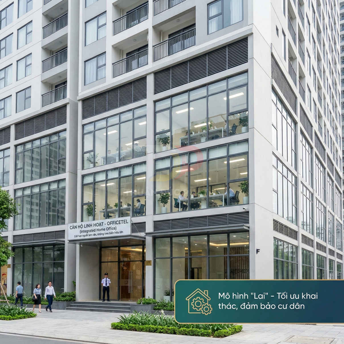 Tòa nhà officetel căn hộ linh hoạt với nhiều văn phòng làm việc kính lớn hiện đại