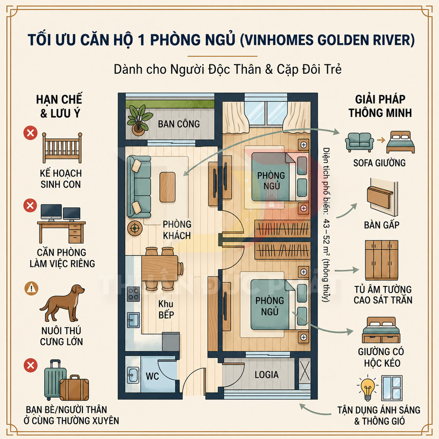 Diện tích căn 1 phòng ngủ Vinhomes Golden River có đủ cho ở thực không?