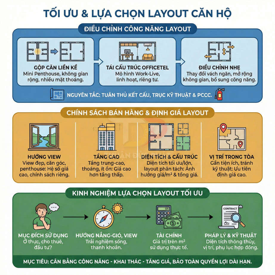 Infographic tối ưu và lựa chọn layout căn hộ, điều chỉnh công năng, chính sách định giá và kinh nghiệm chọn căn hộ