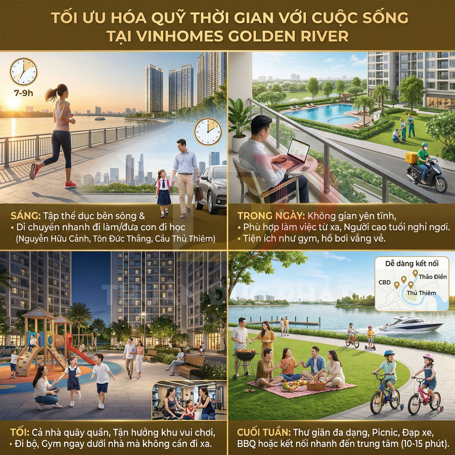 Cuộc sống tiện ích tại Vinhomes Golden River với khu căn hộ cao cấp, công viên ven sông và không gian sinh hoạt gia đình