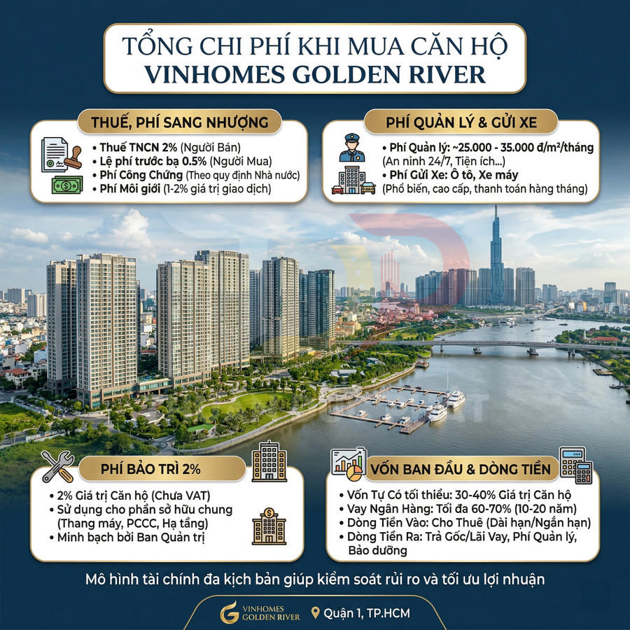 Tổng chi phí khi mua căn hộ Vinhomes Golden River với các loại thuế phí, bảo trì, quản lý và vốn ban đầu