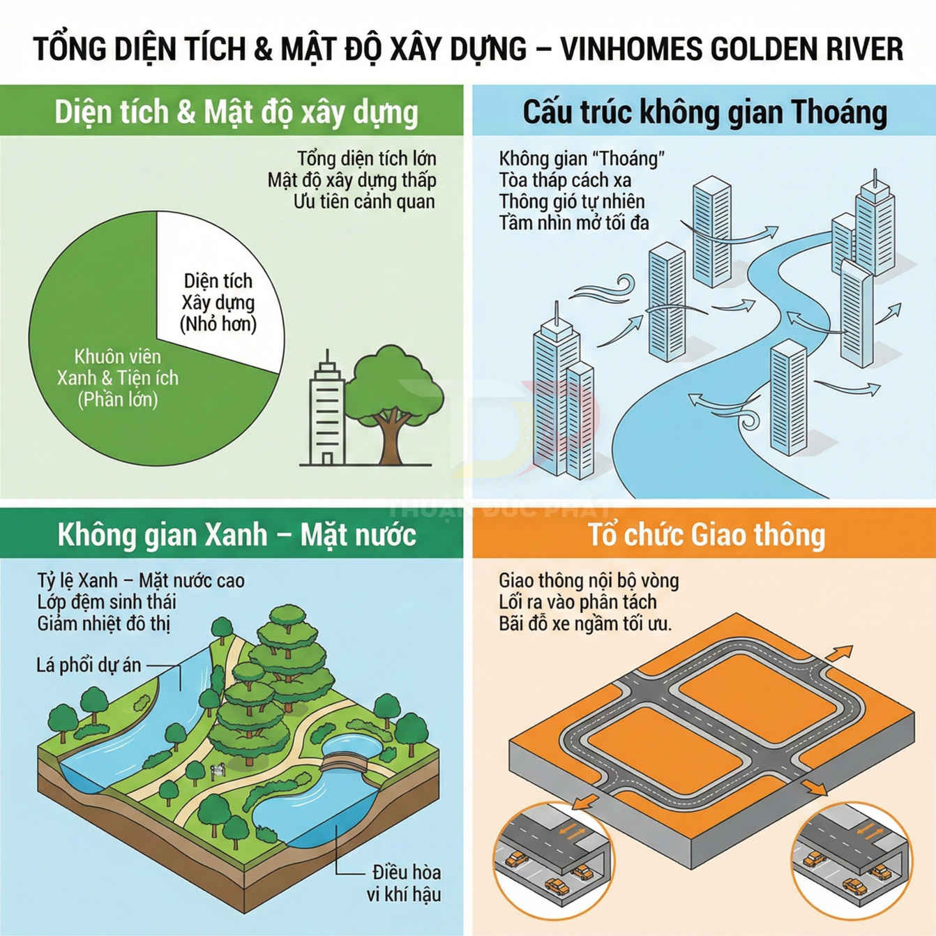 Tổng quan quy hoạch diện tích, mật độ xây dựng và không gian xanh dự án Vinhomes Golden River