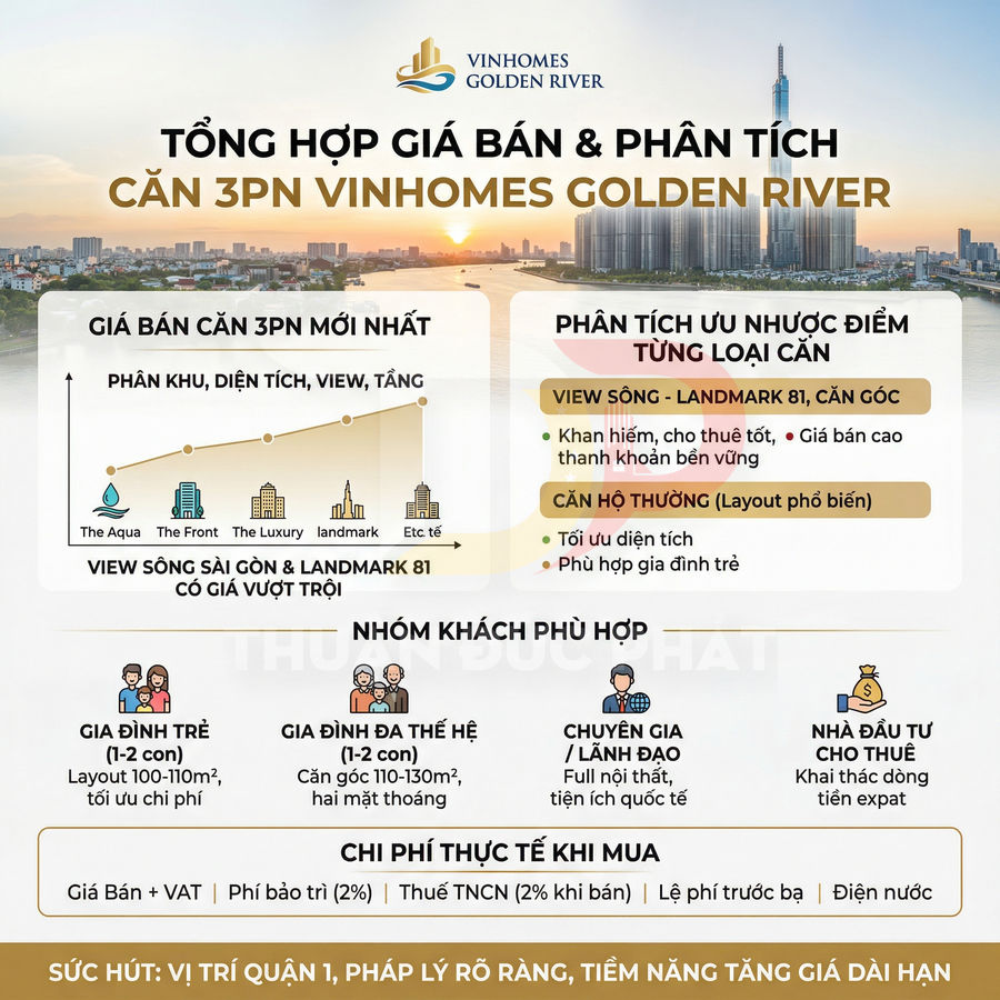 Giá bán căn 3 phòng ngủ Vinhomes Golden River và nhóm khách mua phù hợp