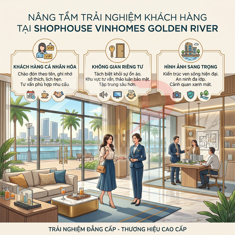 Không gian tư vấn shophouse Vinhomes Golden River sang trọng, riêng tư, phục vụ khách hàng cao cấp bên sông
