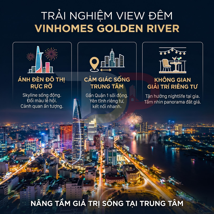 Trải nghiệm view đêm Vinhomes Golden River với skyline Sài Gòn rực rỡ và pháo hoa bên sông