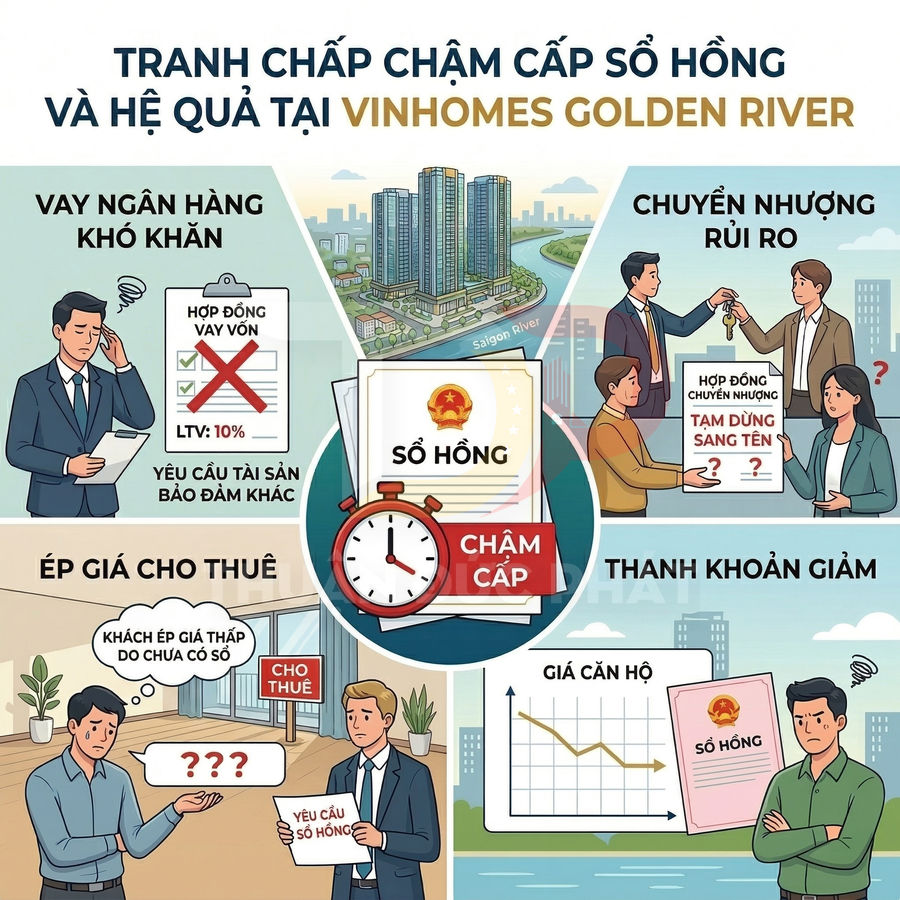 Tranh minh họa tranh chấp chậm cấp sổ hồng và hệ quả với căn hộ Vinhomes Golden River